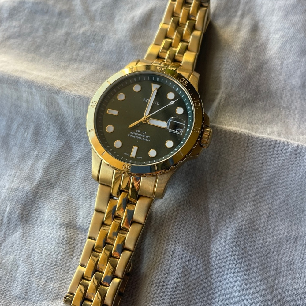 Fossil Gold Watch with Green Face